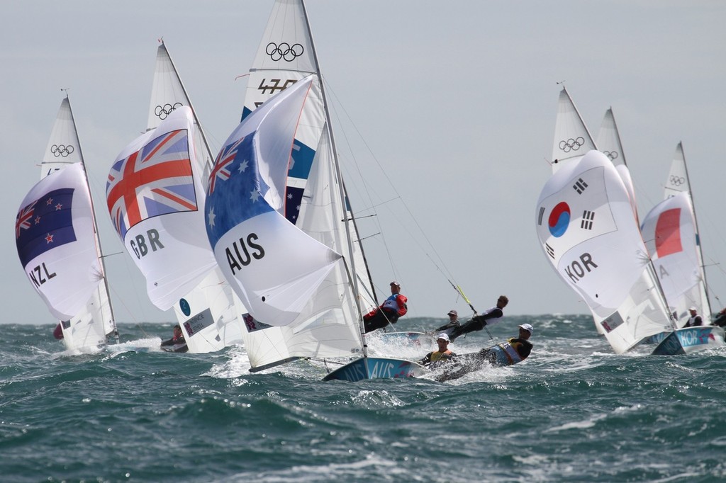 Lead group heading for the finish - Day 9 2012 Olympic Regatta, Weymouth © Richard Gladwell www.photosport.co.nz